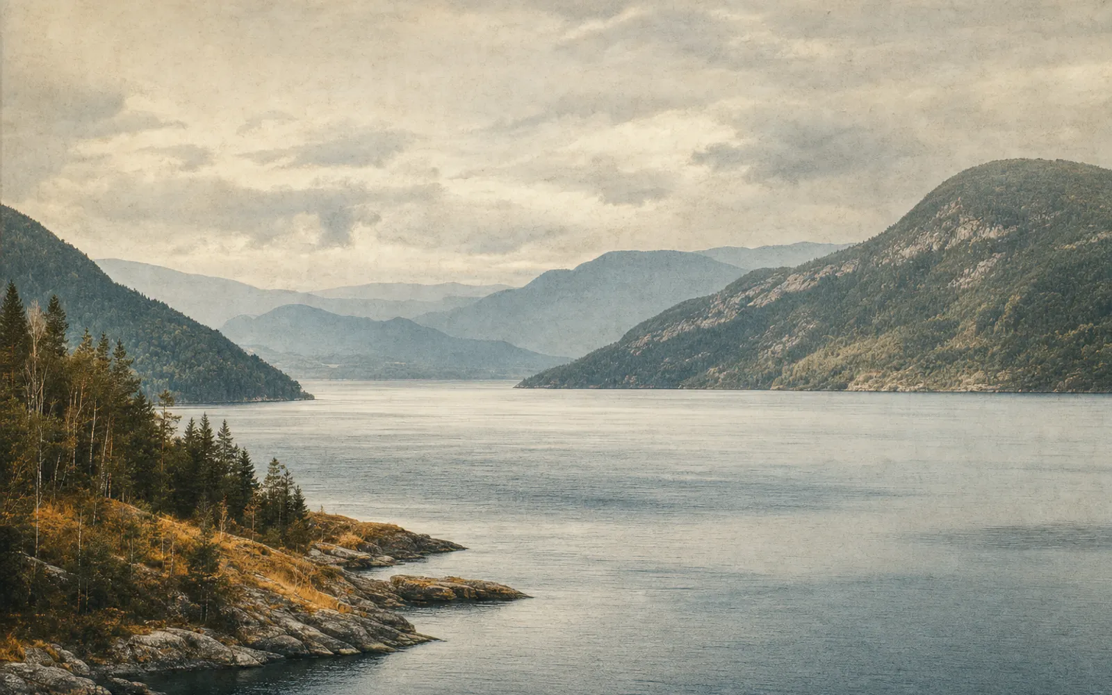Abstract fjord landscape representing Drammen and Oslo