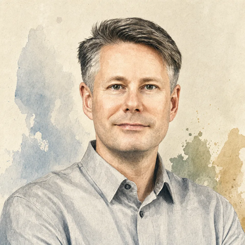 Editorial portrait illustration of Henning Naarlien-Tolpinrud